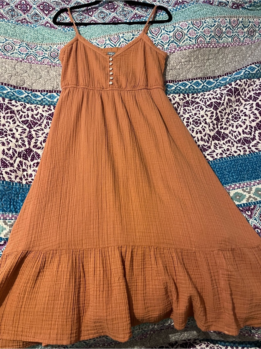 aerie Rust-Orange Button Front Cotton Top